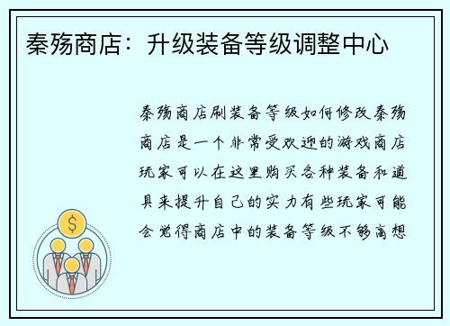 秦殇商店：升级装备等级调整中心